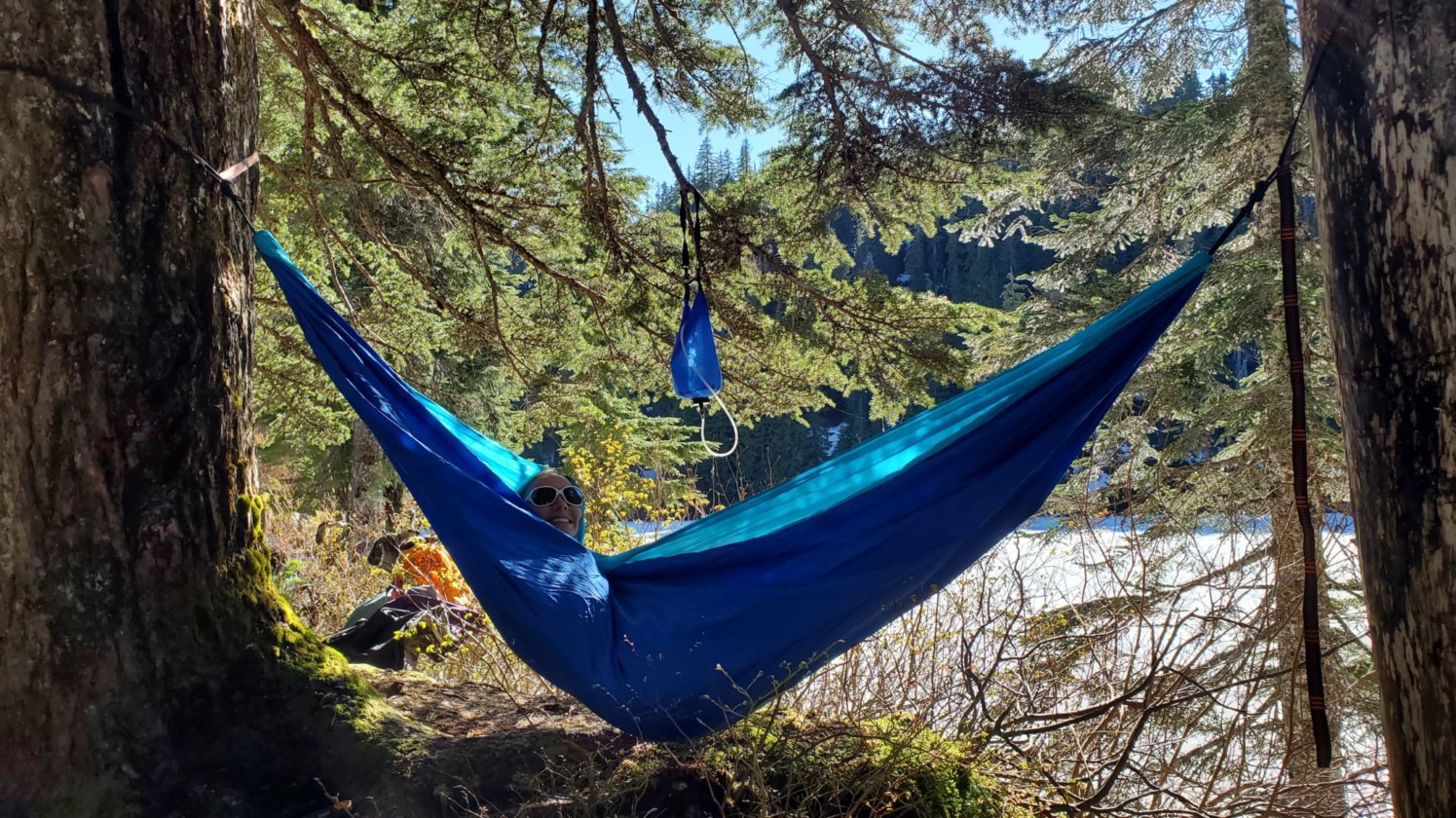 Camper laying in a hammock