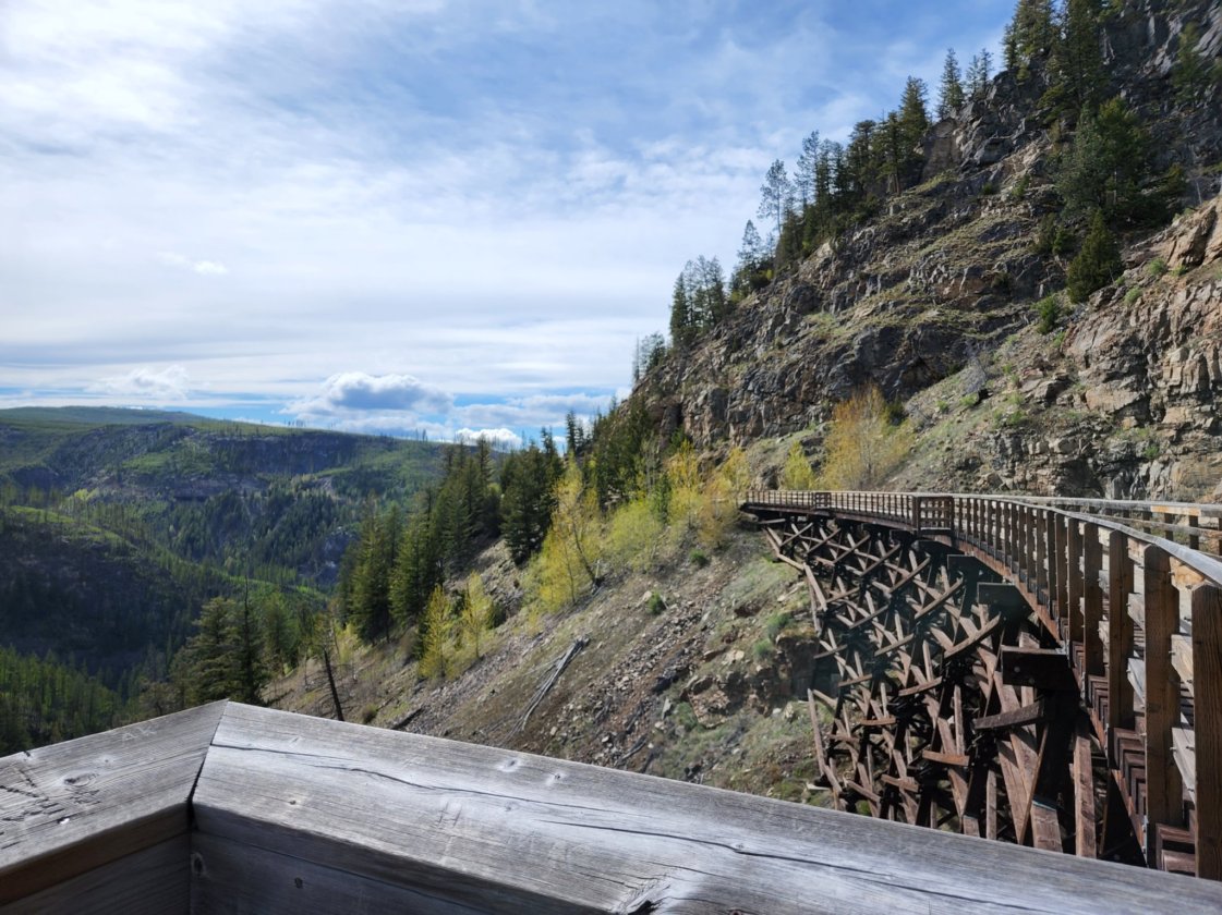 Riding along one of the historic wooden trestle bridges