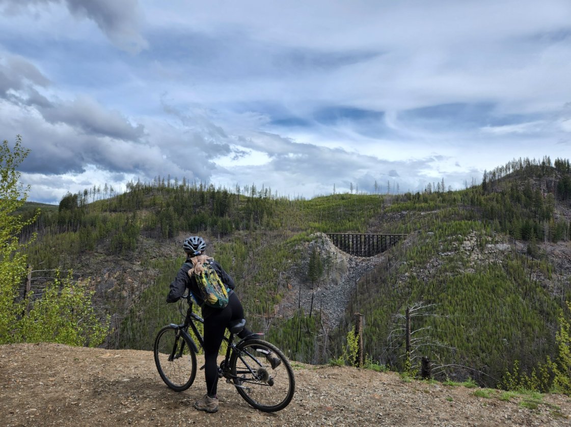 Enjoying the view of one of the historic trestle bridges