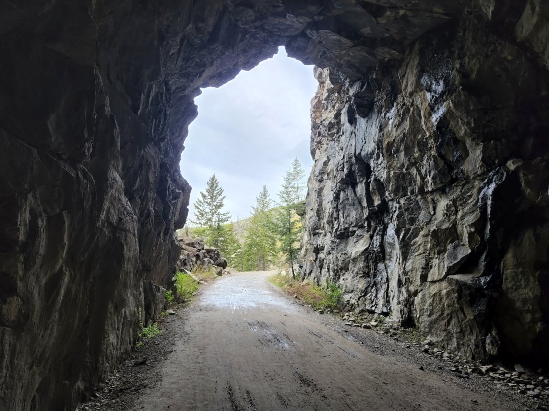 Riding through one of the tunnels